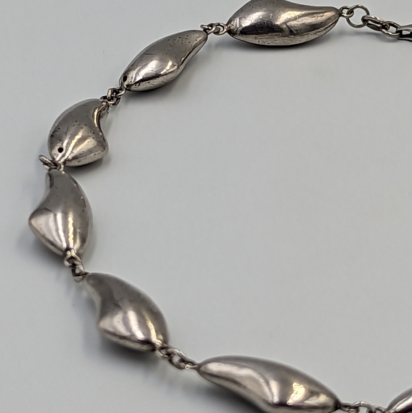 Bold Modernist Abstract Sterling Silver Puffed links Statement Necklace - Picture 6 of 10